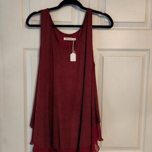 Origami By Vivien, Knit & Chiffon Long Tank, Size XL, Color: Rosey Red